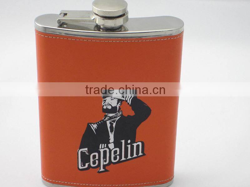 2014 new ! ! ! orange captain leather covered hip flask