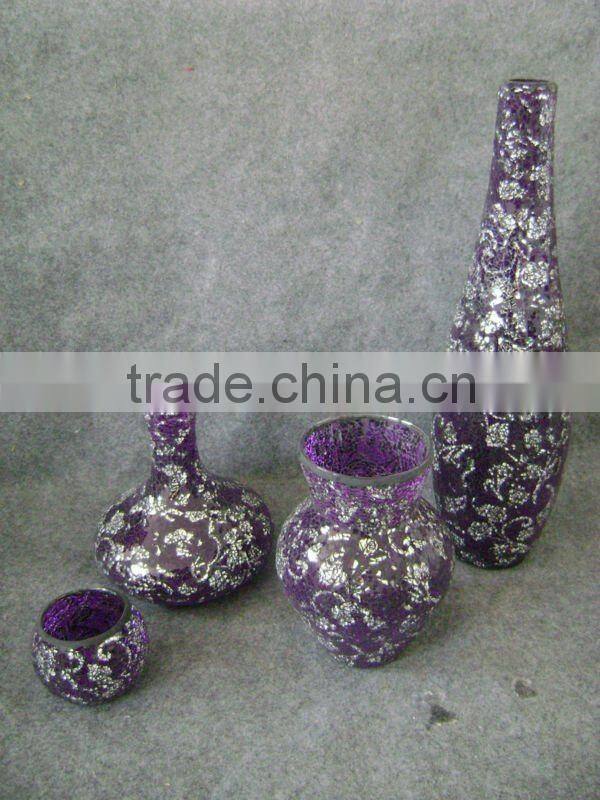 home deco crackle mosaic glass vase, crackle candle holder