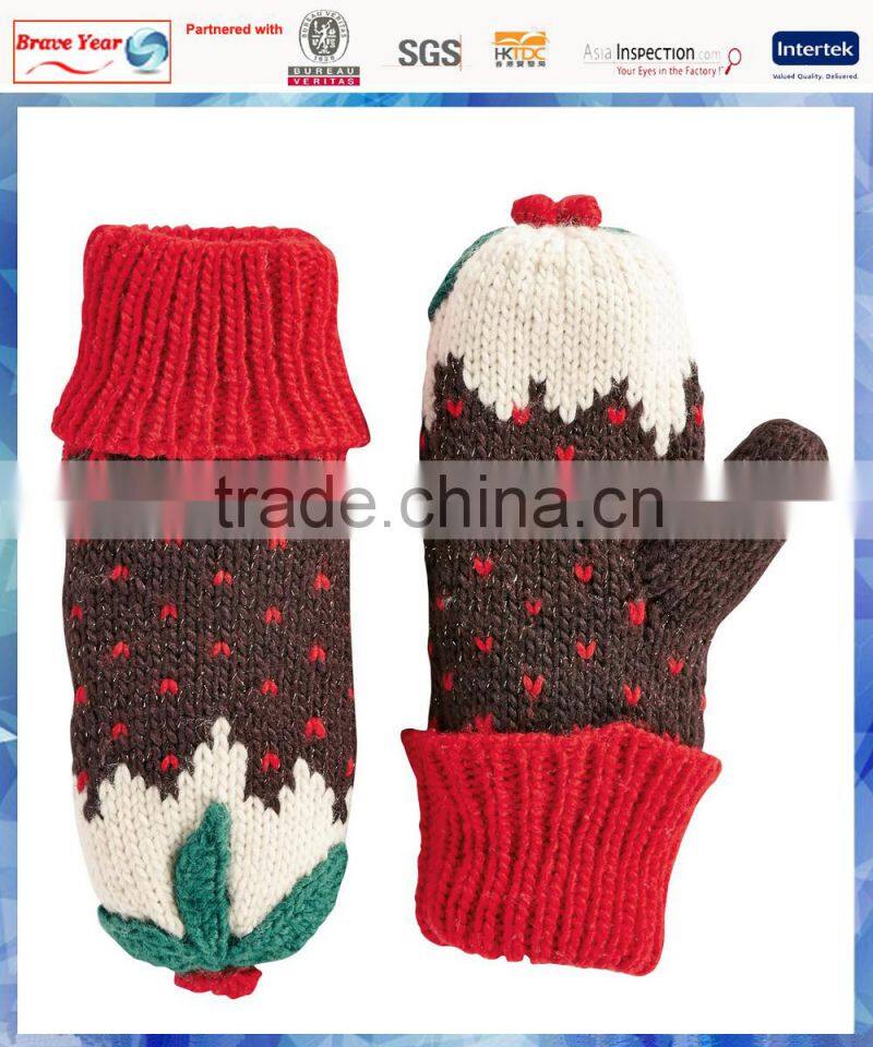 100% acrylic women christmas pudding knitting mittens