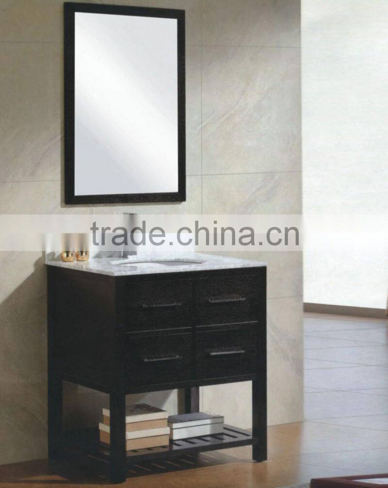 Classic waterproof marble top hung MDF bathroom mirror cabinet RA302