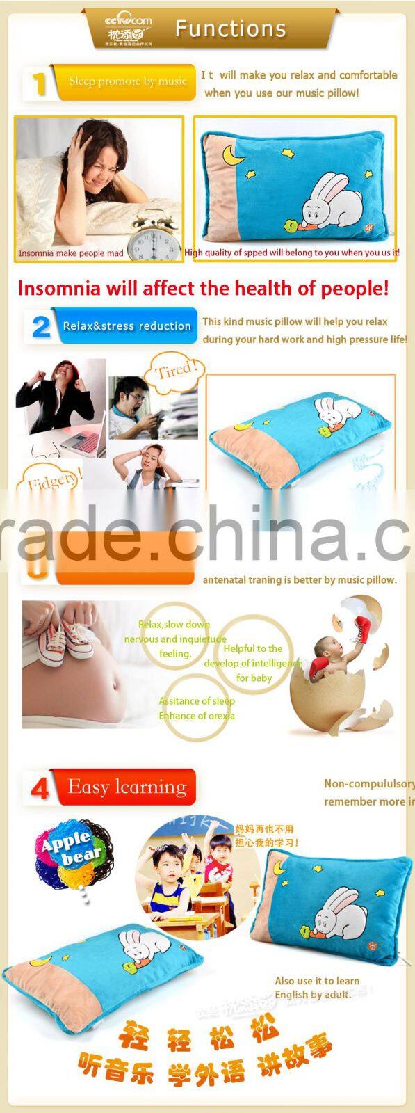 popular gift hot sale 2014 blue cove rabbit speaker pillow for iPhone