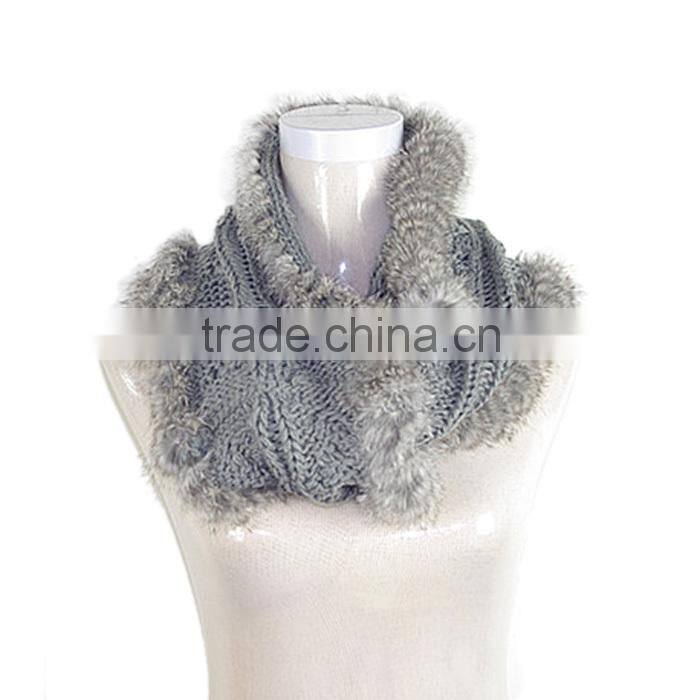 Women rabbit fur wrap knitting fur wrap/fur scarf KZ140031