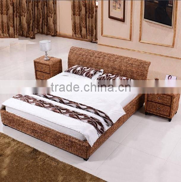 Natural Rattan Seagarss Bedroom Set Furniture ( hand woven water hyacinth material+ Acacia Wood frame )