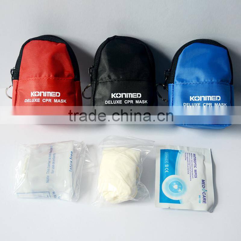 First aid kit cpr mask belt,mini keyring cpr mask backpack