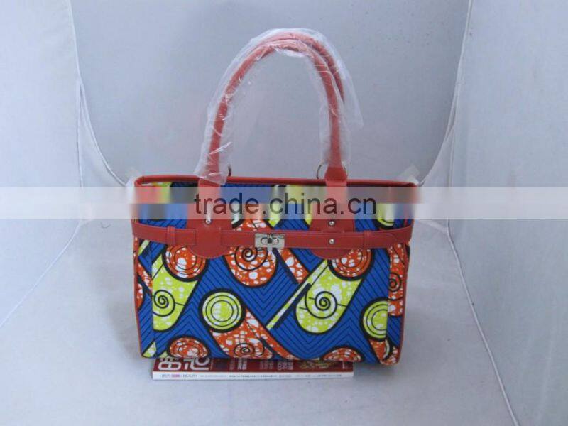 2016 High quality women bags matching printed leather handbag and wax fabric handbags