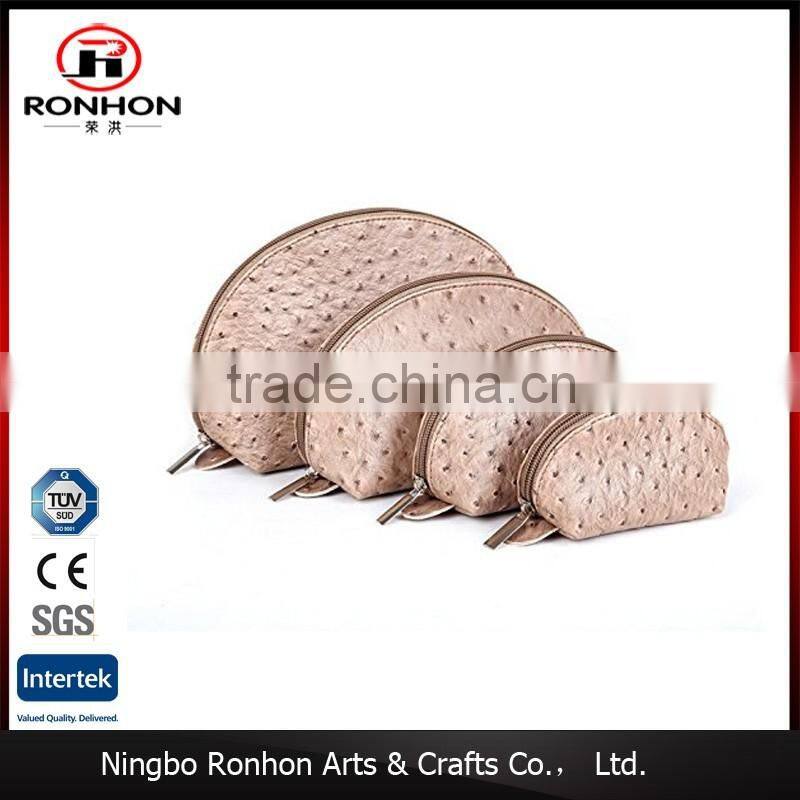 Set of 4 Portable Fashion PU Ostrich Grained Leather Makeup Cosmetic Pouch Bag