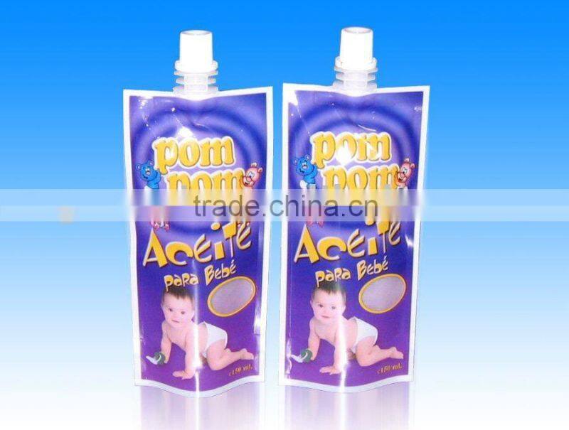 stand up recycle children juice bag with spout/plastic spouted drink bag with spout