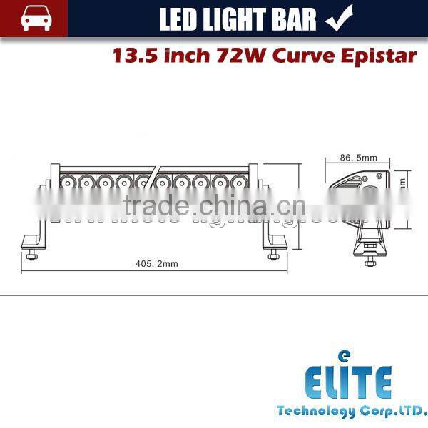 13.5 inch 72w offroad curve led light bar for trucks jeep