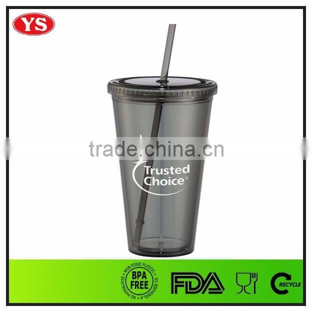 bpa free 16oz double wall cold drink plastic tumbler with straw