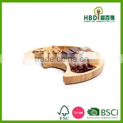 2016 amazon best seller moon shaped bamboo dishes plate