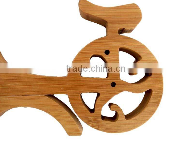 WR012/100% Bamboo Material Hot Sale Bicycle Shaped Bamboo Wine Rack