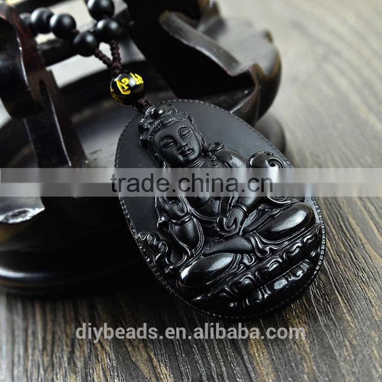 55x35mm black carved Avalokitesvara obsidian pendant
