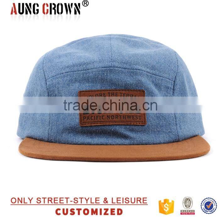 denim 5 panel hats leather patch