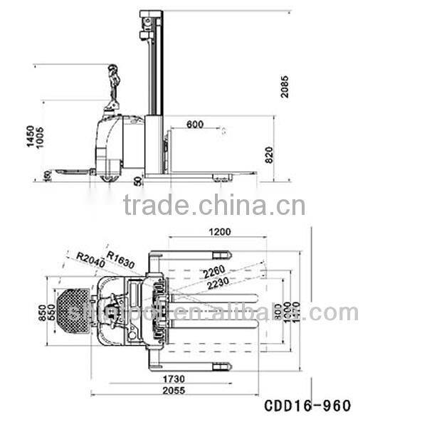 1.6T electric pallet stacker with full free 3-stage mast