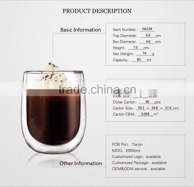 Double walled clear coffee cups without handle