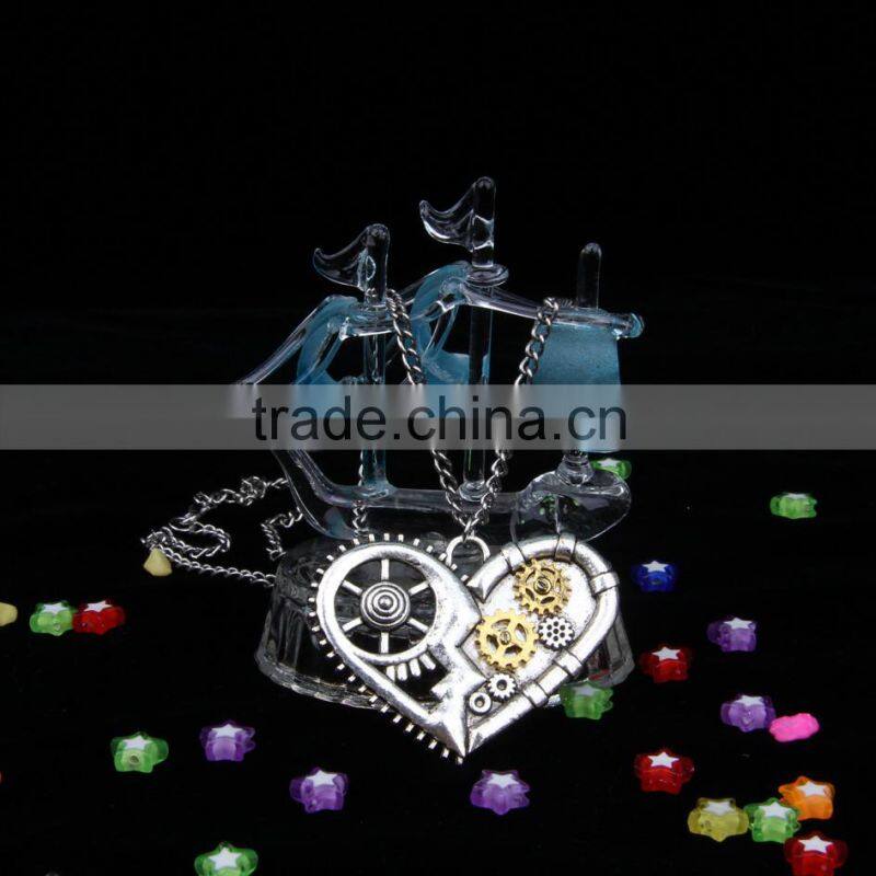 2015 yiwu fashion imitation jewelry hot sale steampunk necklace gear steam heart pendant cameo statement necklace