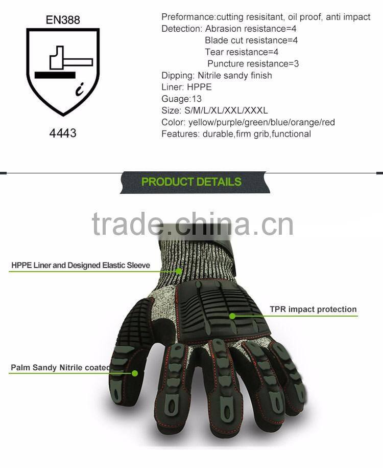 Nitrile coated impact-reducing safety gloves