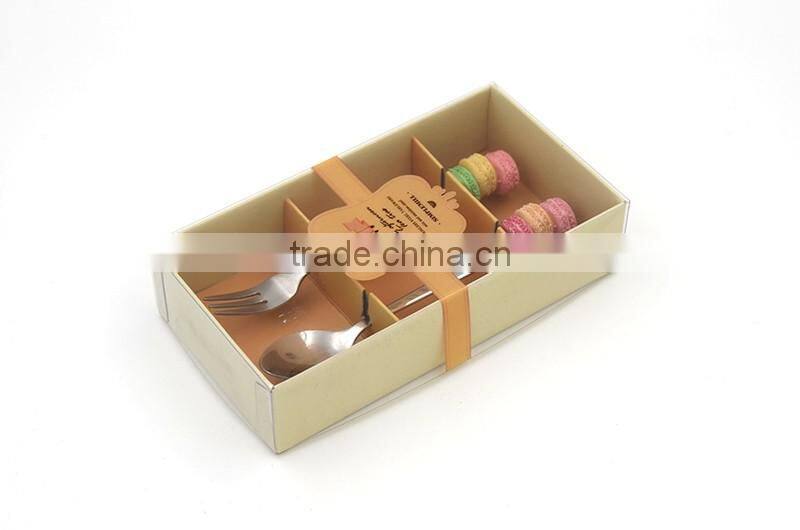 Fashion design high quality cake spoon and fork with gife box packing