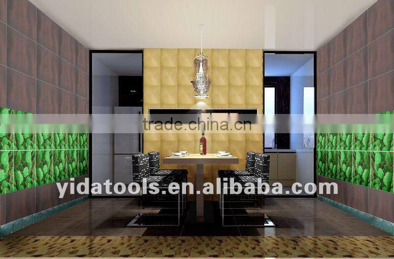 Green leaves with golden edge ceramic tile