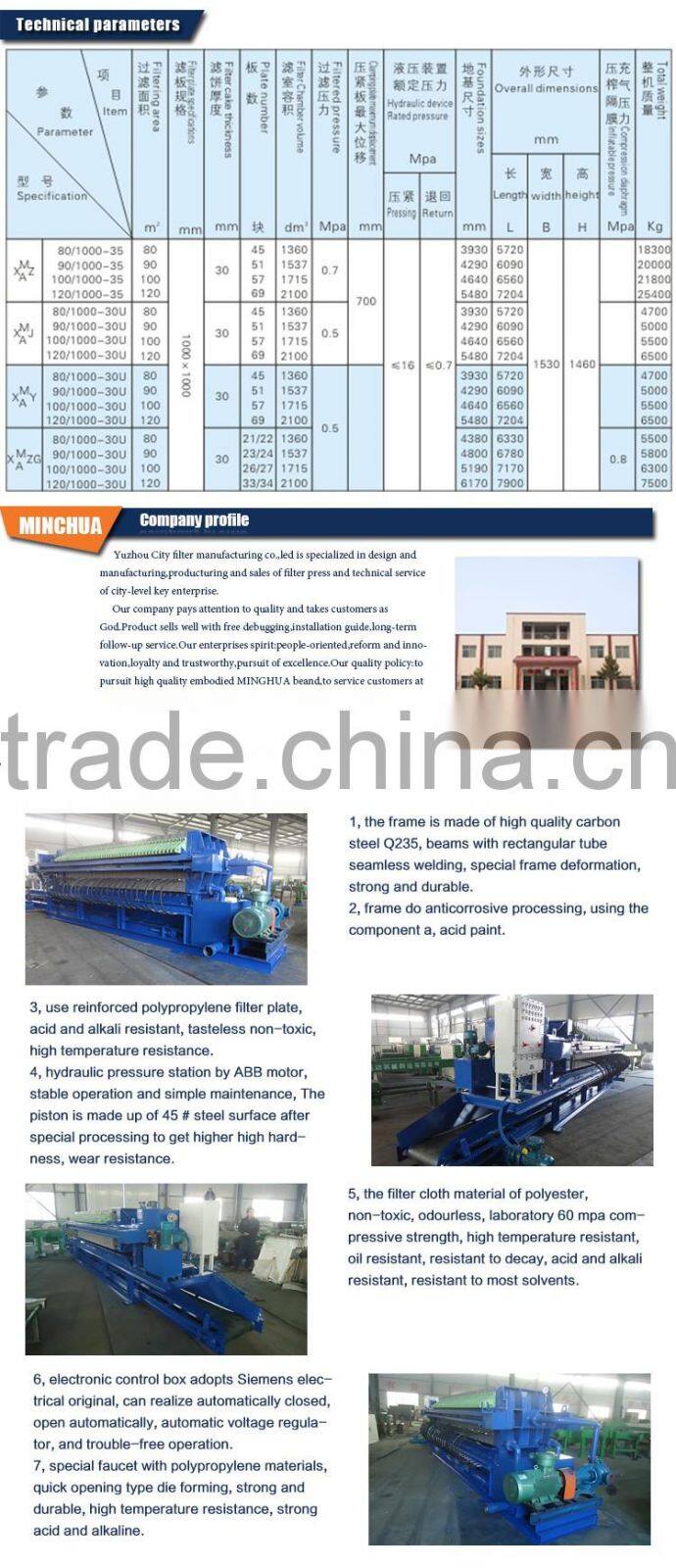 800 Hydraulic Membrane Filter Press Machine with conveyor belt