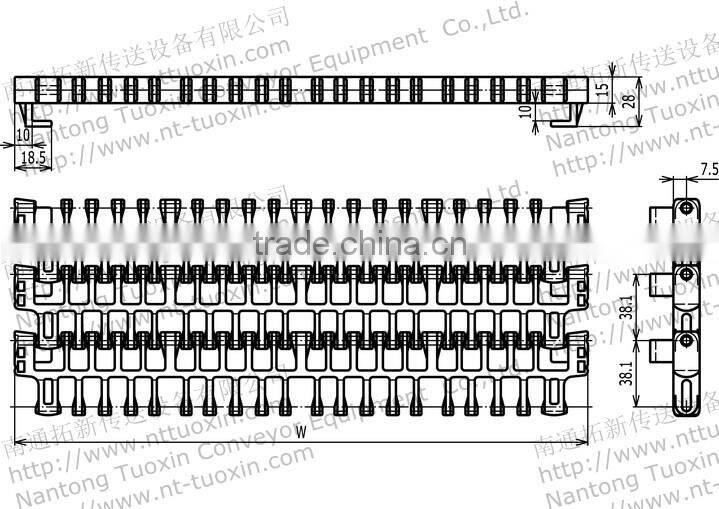IS615 Radius Flush Grid With Hold-down Edge Plastic Modular Conveyor Belt