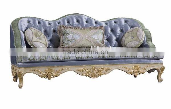 Antique Furniture Living Room Sofa Set, Classic Style Carved Wooden Couch Sofa, Queen Anne Bule & White Button Tufted Sofa