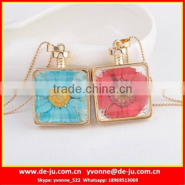 Orange Flowers Glass Pendant Necklace