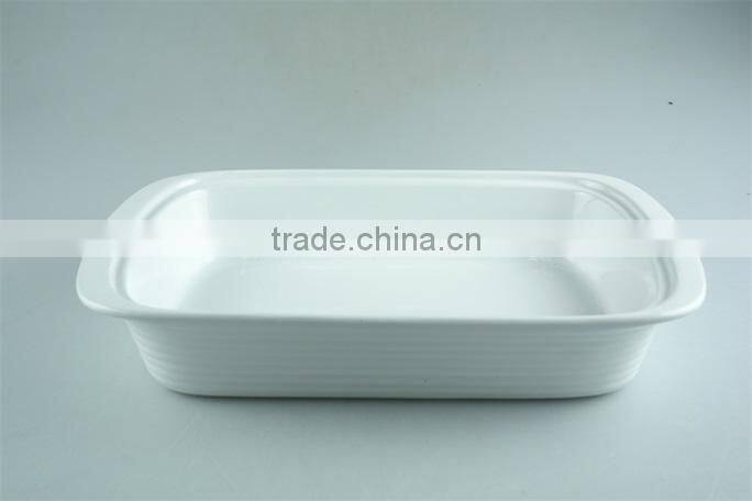 White ceramic rectangular stoneware bakeware, porcelain casserole serving dishes