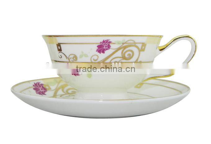 2014 New Product 200ml Bone China European Style Flower Pattern coffee mug with Saucer Set for home decoration