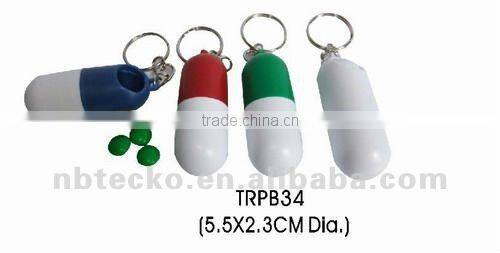 Capsule shape travel plastic pill case keychain
