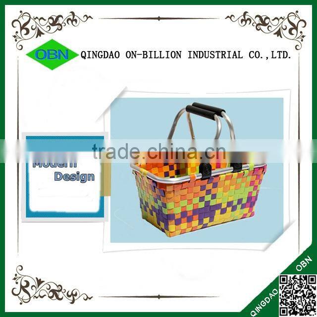 Plastic woven shopping basket with handles