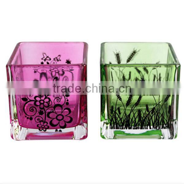 Creative Color Glass Candle Holder Square Candle Stand Party Decoration Premiums Gift
