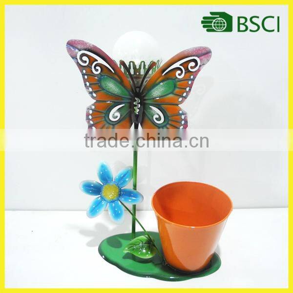YS15085 metal craft butterfly with flower pot light for garden decoration