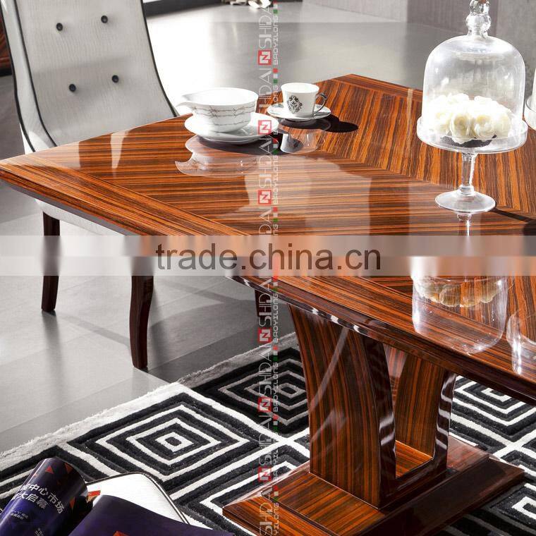 Wooden dining table set, High gloss dining table and chair, Ebony veneer dining room furniture