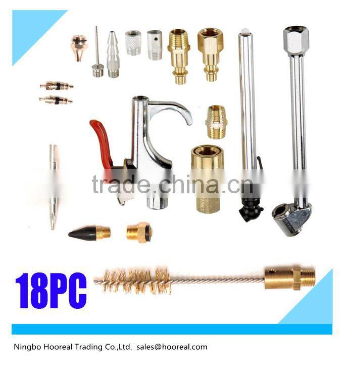 Pneumati18PC Air Tool Quick Connect Brass Air Compressor Hose Accessories Tool Set With Quick Coupler, Blower, Tire Gauge&More