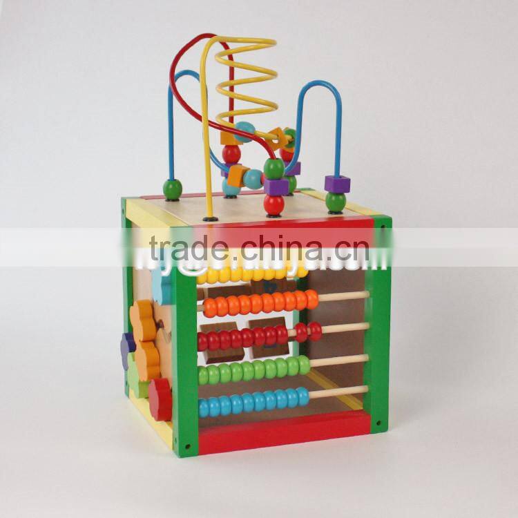 Best educational bead maze toys mini wooden kids activity cube W11B142