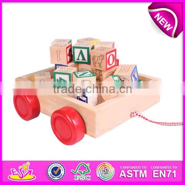 2015 Blocks Trolly wooden educational toy for kids,Wooden building blocks sorter trolly toy,Pull wooden block trolly toy W13C021
