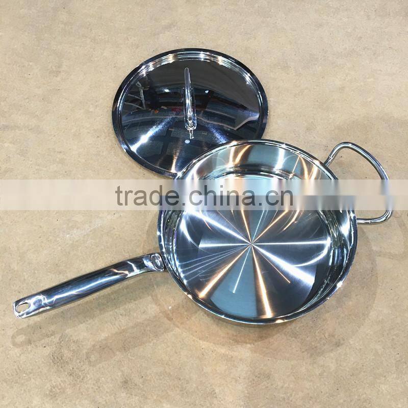 Mirror polished 2.2mm 3ply bottom stainless steel 304 cooking pot/single handle induction soup pot for hotel