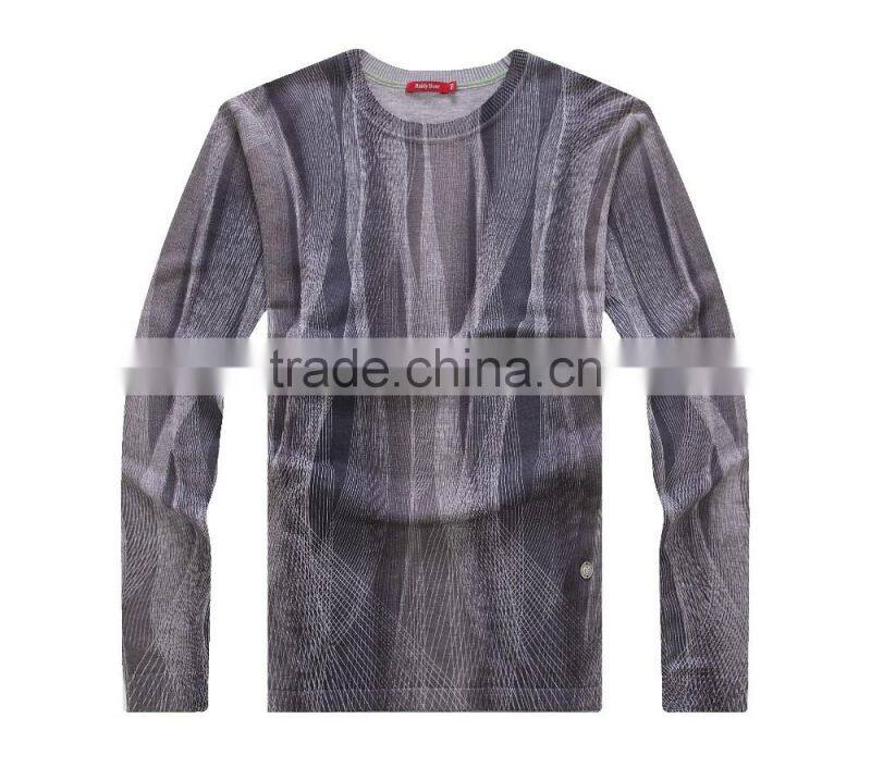 Men round neck printed fabric long sleeve sweater