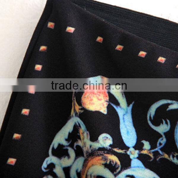 Hot selling ladies high quality pencil polyester printed shiny mini skirt