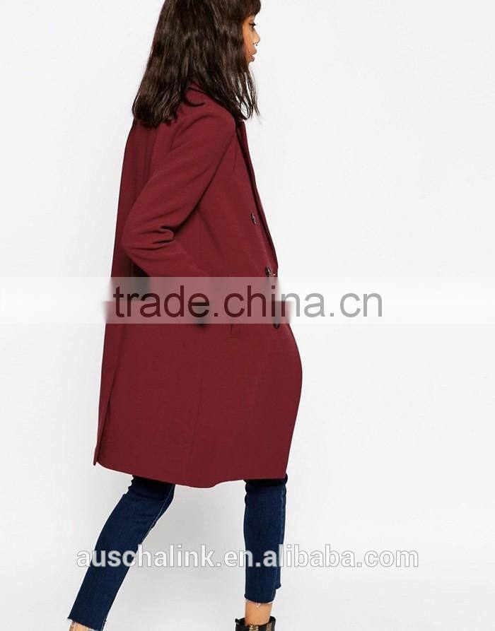 latest design ladies double breasted long coat wholesale