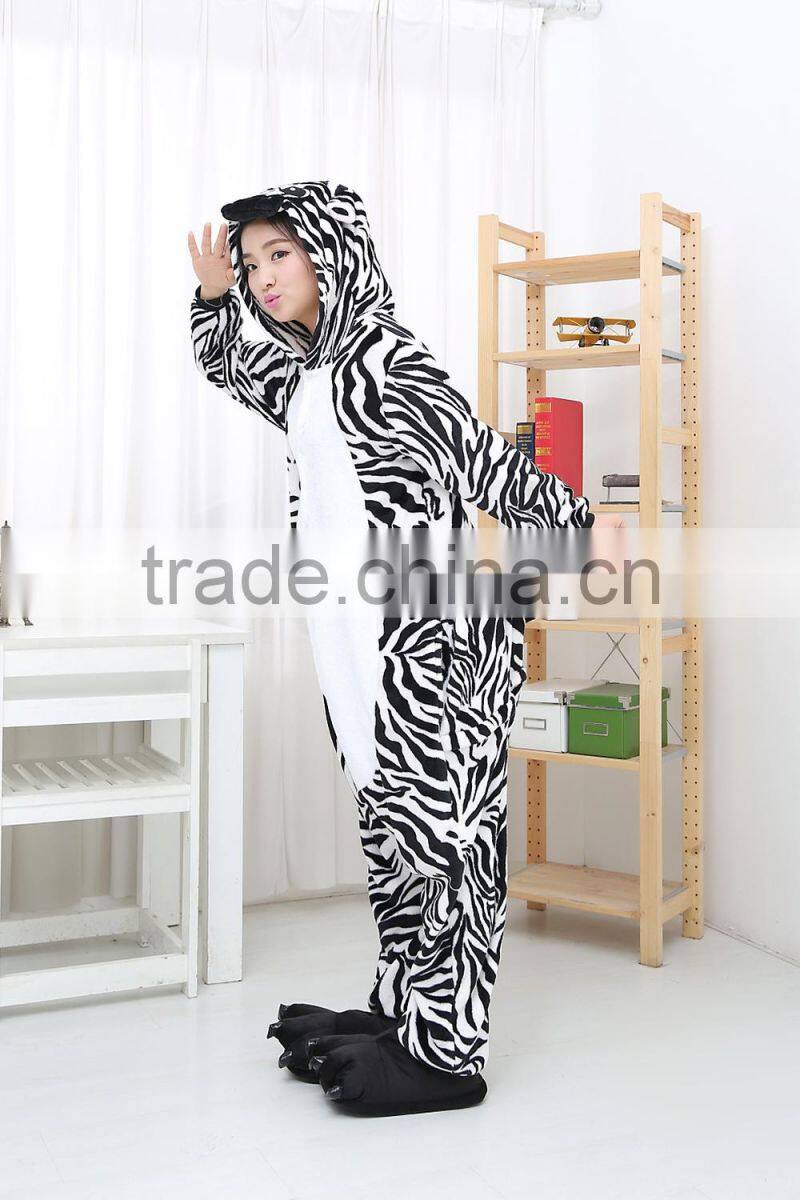 flannel cartoon adult animal jumpsuit animal pajamas jumpsuit zebra design