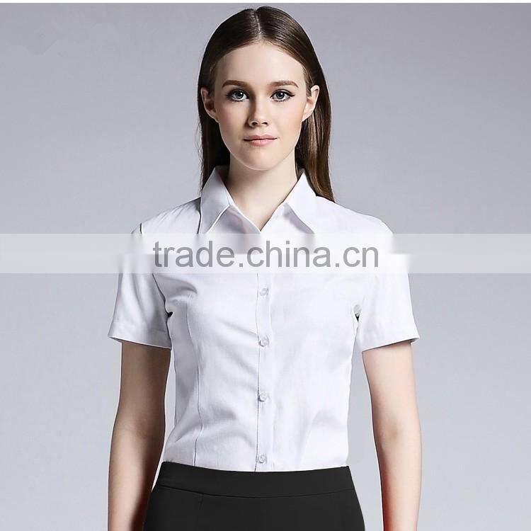 Ladies Fashion Short Sleeve Work Shirt Cotton Shirt