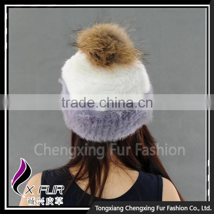 CX-C-235N New Design Knitted Animal Mink Fur Pom Pom Beanie Hats Wholesale