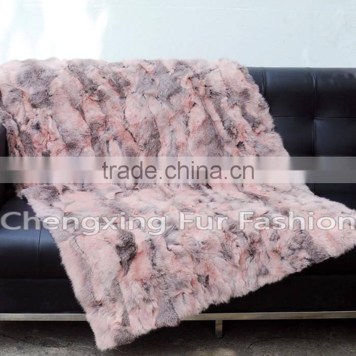 CX-D-11G Home Decor Fashion Pink Real Rabbit Fur Throw Blanket
