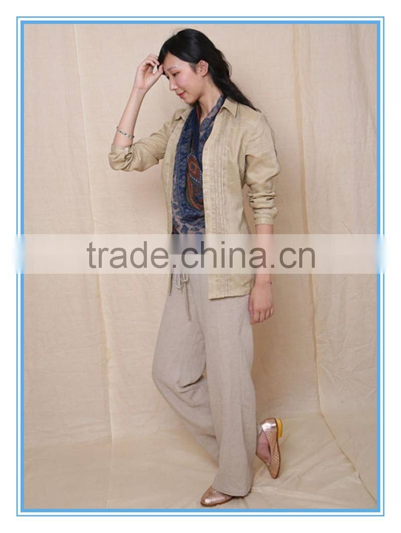 Top Fashion Women Linen Loose Pants In Garment Dye
