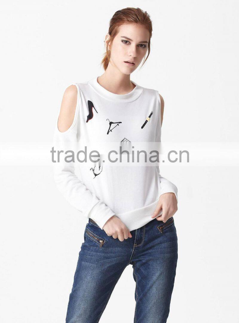 Dew shoulder cute cartoon printing bomber fleece sweater