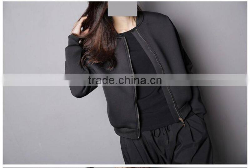 Best Quality Lady Biker Bomber Jacket black Solid Zipper Coat Women Cloths 2016