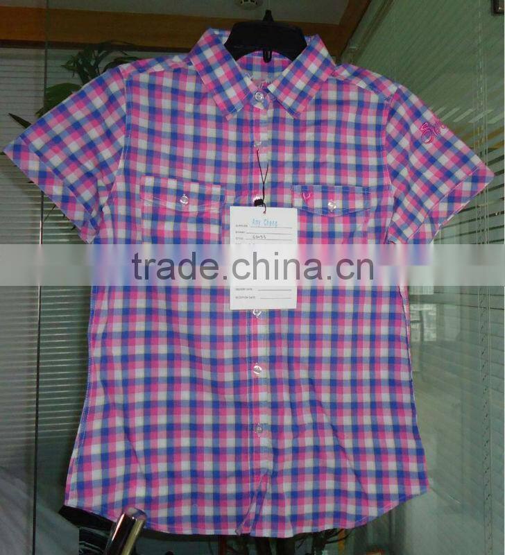 100%COTTON YARN DYED CHECK LADIES SHIRT WITH EMB. PATCH V595