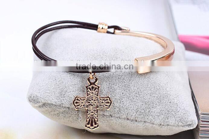 high quality gold oval clasp leather bracelet multi strand leather bracelet